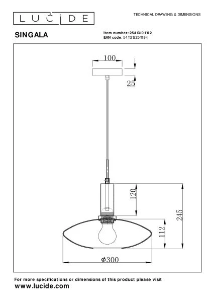 Lucide SINGALA - Pendant light - Ø 30 cm - 1xE27 - Matt Gold / Brass - technical